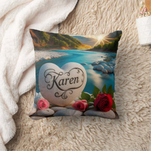 Karen's River Sunset Heart Cushion