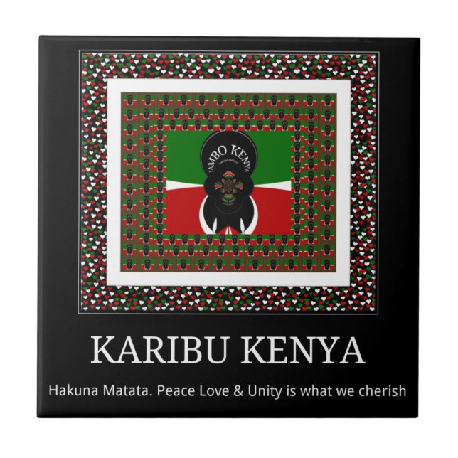 Karibu Kenya: Vibrant National Flag Colours Hakuna Ceramic Tile (Front)