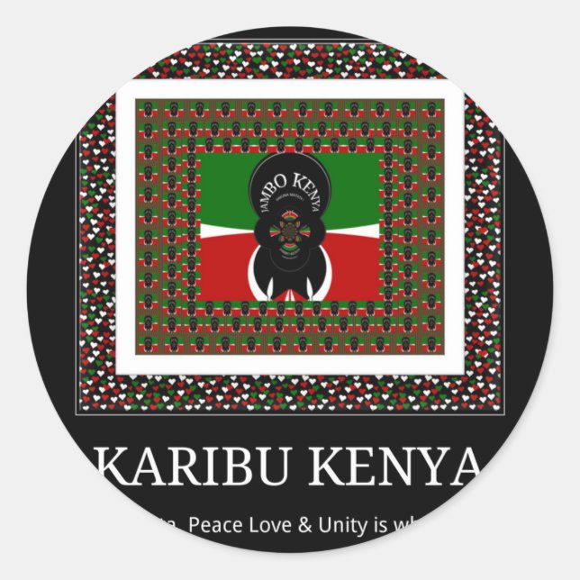 Karibu Kenya: Vibrant National Flag Colours Hakuna Classic Round Sticker (Front)