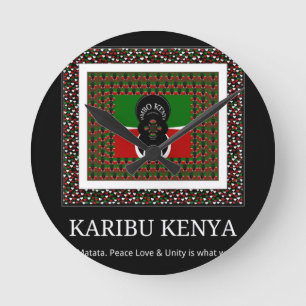 Karibu Kenya: Vibrant National Flag Colours Hakuna Round Clock