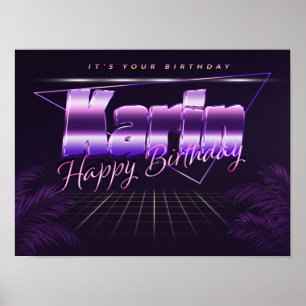 Karin Name Vorname lila retro Poster Geburtstag