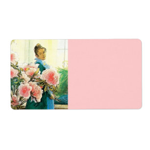 Karin with Pink Flowers and Her Loom