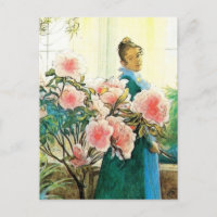 Karin with Pink Flowers and Her Loom