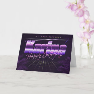 Karina Name Vorname lila retro Karte Geburtstag Card