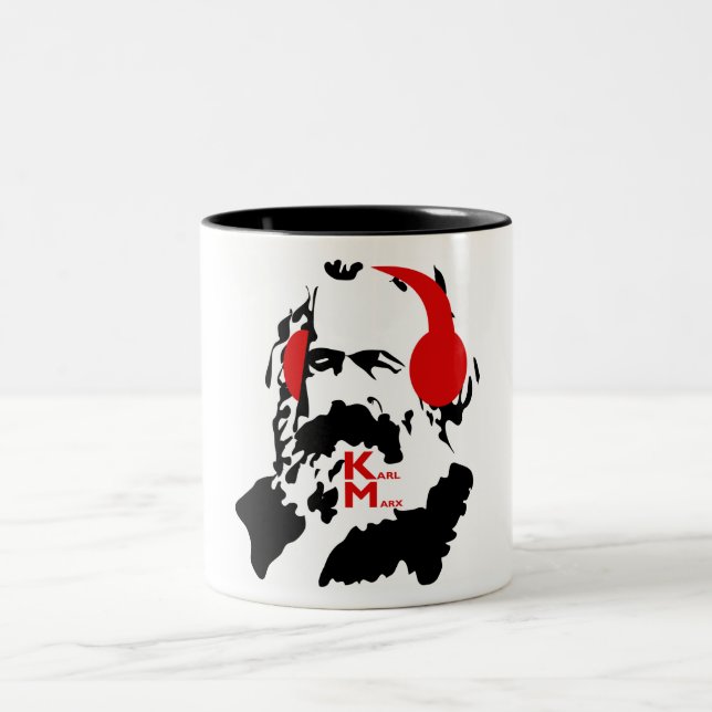 KARL MARX WITH HEADPHONES Two-Tone COFFEE MUG (Center)