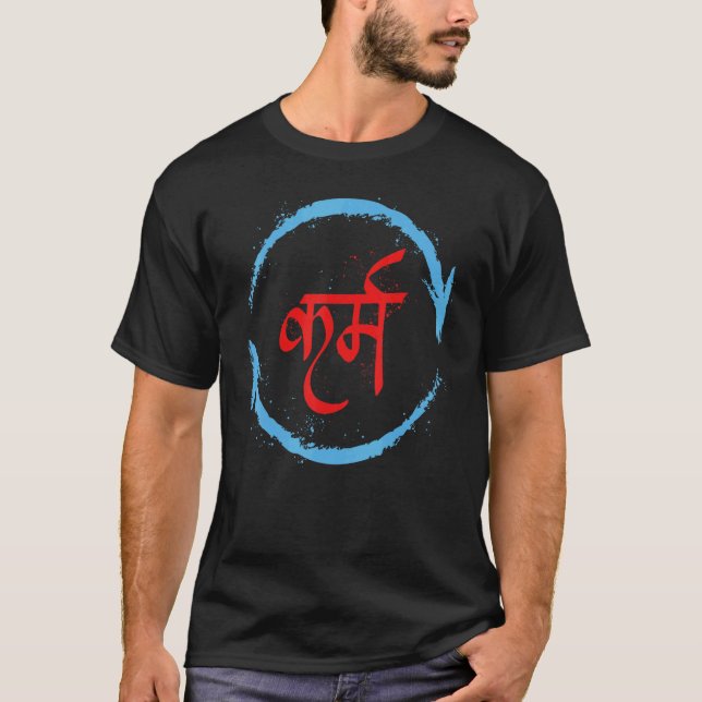 Karma In Hindi Sanskrit Yoga Universal Law Buddhis T-Shirt (Front)