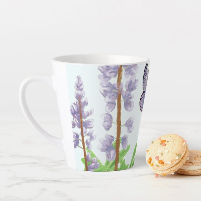 Karner Blue - The Endangered, with Wild Lupine Latte Mug (In Situ)