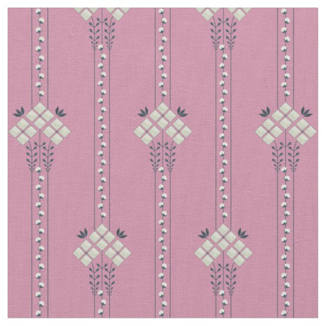 Karo flowers and curls pattern fabric (Close Up)