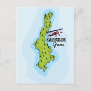 Karpathos Greek Map Illustrated travel poster Postcard