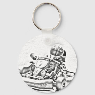Kart Racing B/W Shading Key Ring
