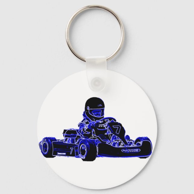 Kart Racing Blue and White Key Ring (Front)