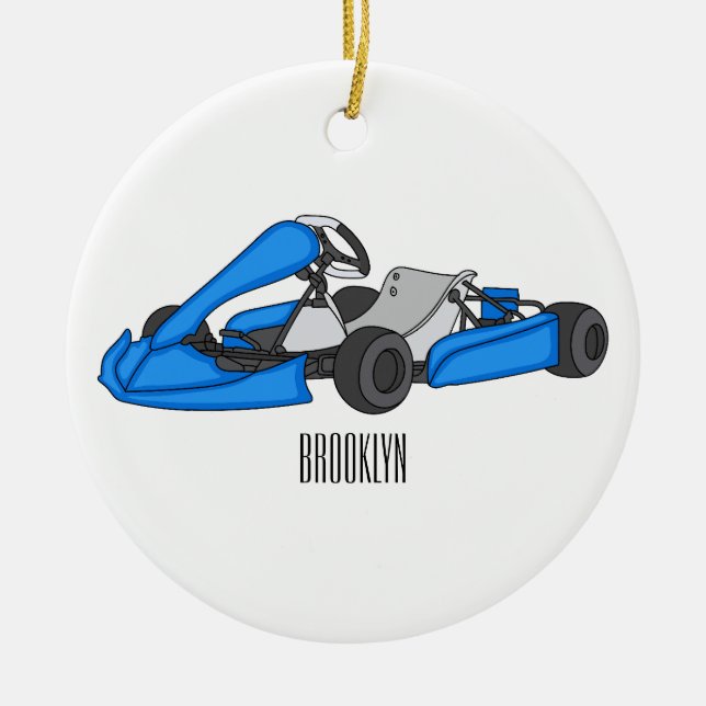 Kart racing cartoon illustration ceramic ornament (Front)