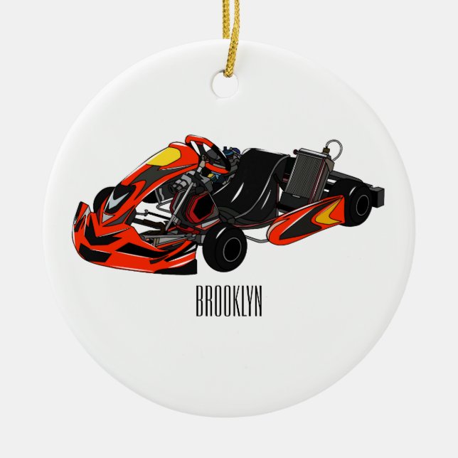 Kart racing cartoon illustration ceramic ornament (Front)