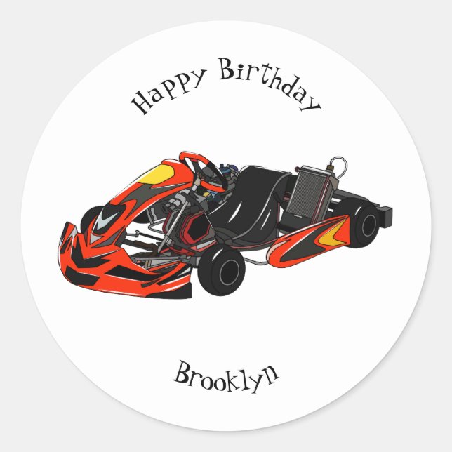 Kart racing cartoon illustration classic round sticker (Front)
