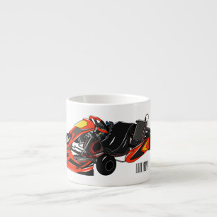Kart racing cartoon illustration espresso cup