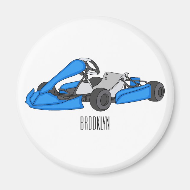 Kart racing cartoon illustration magnet (Front)