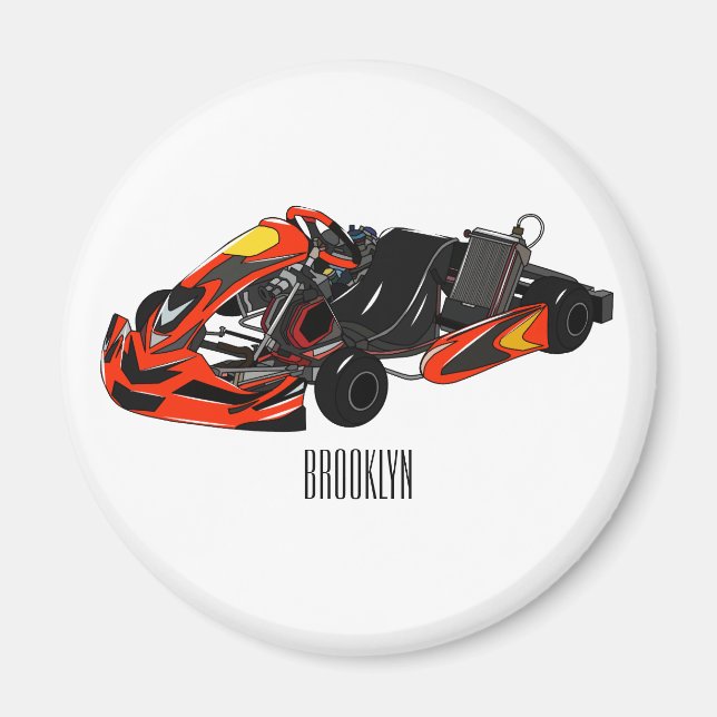 Kart racing cartoon illustration magnet (Front)