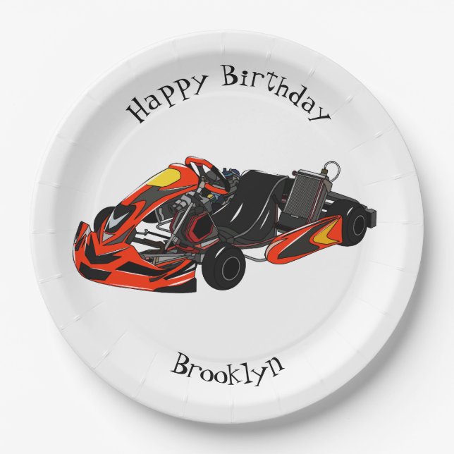 Kart racing cartoon illustration paper plate (Front)