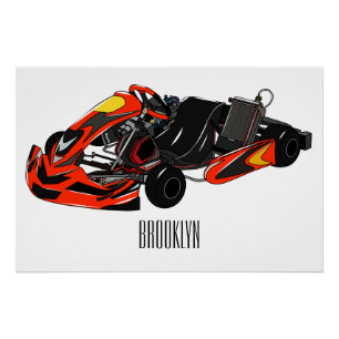 Kart racing cartoon illustration poster