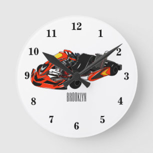 Kart racing cartoon illustration round clock