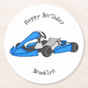 Kart racing cartoon illustration round paper coaster