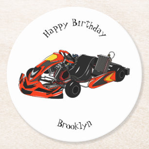 Kart racing cartoon illustration round paper coaster