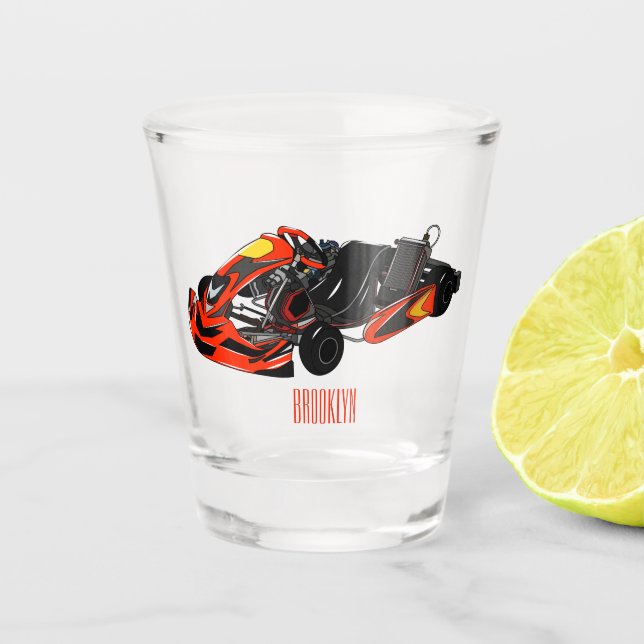 Kart racing cartoon illustration shot glass (Front)