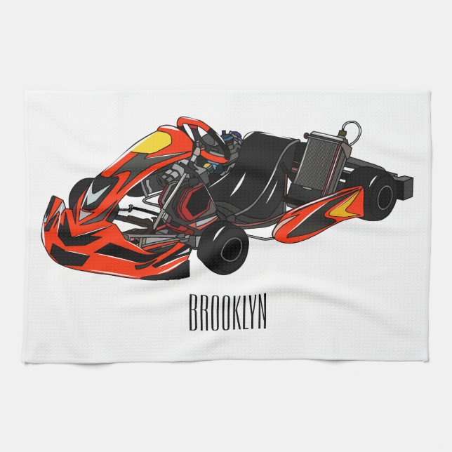 Kart racing cartoon illustration tea towel (Horizontal)