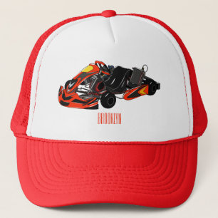 Kart racing cartoon illustration trucker hat