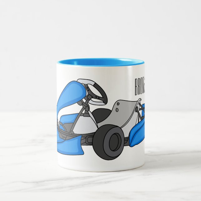Kart racing cartoon illustration Two-Tone coffee mug (Center)
