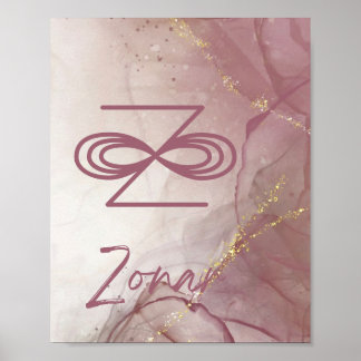 Karuna Reiki Zonar Rose Pink Alcohole Ink Glitter Poster