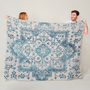 Kashan Poshti Central Persian Rug Print Fleece Blanket