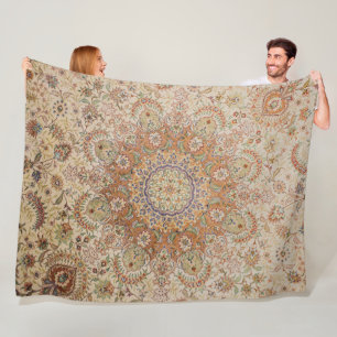 Kashan Poshti Central Persian Rug Print Fleece Blanket