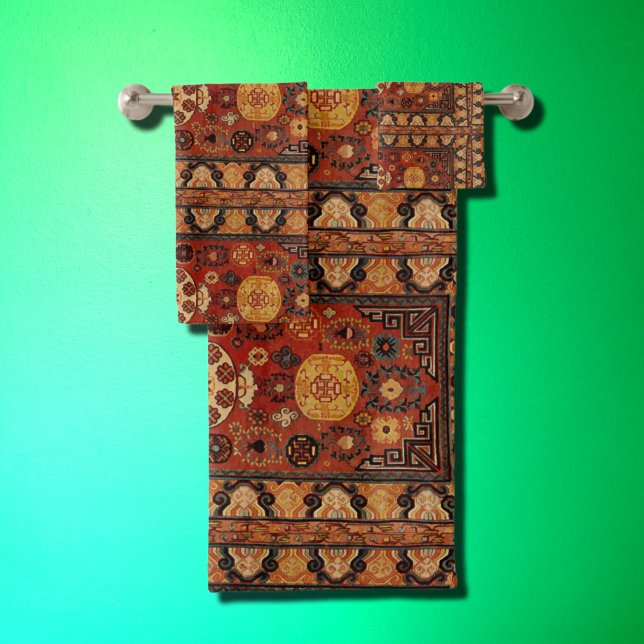 Kashi  carpet look in oranges bath towel set (Creator Uploaded)