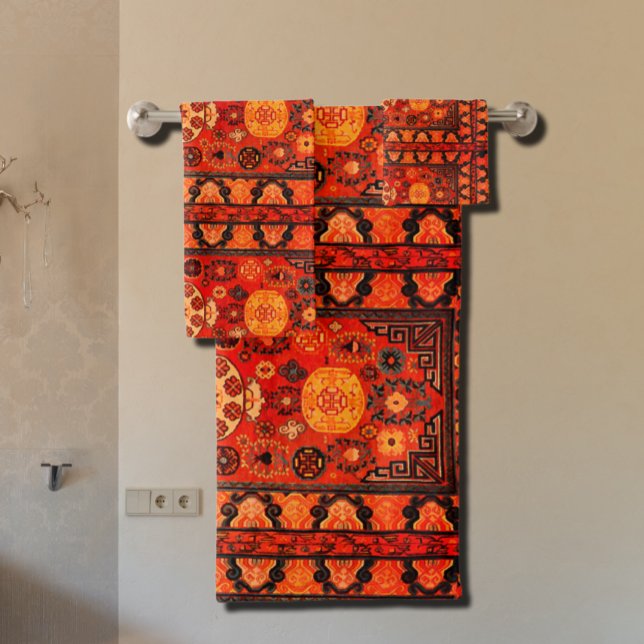 Kashi  carpet look in vibrant oranges bath towel set (Creator Uploaded)