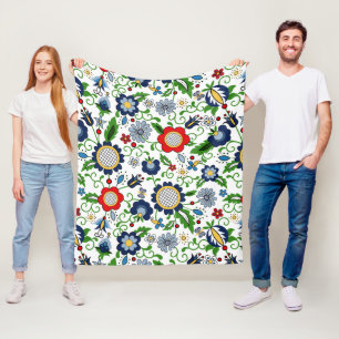 Kashubian folk flowers pattern fleece blanket