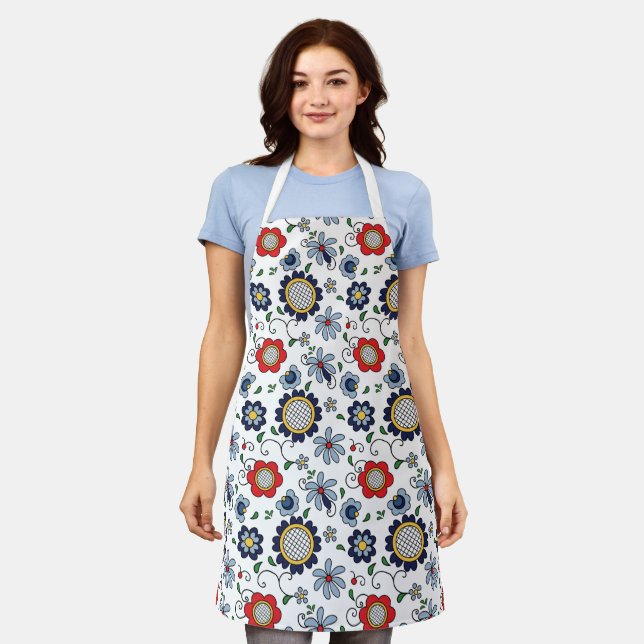 Kashubian Folklore pattern on white Apron (Worn)
