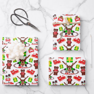 Kasky Cute Christmas Reindeer With Christmas Train Wrapping Paper Sheet