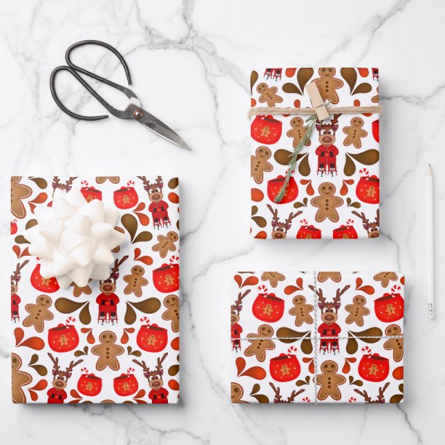 Kasky Cute Christmas Reindeer With Hot Chocolate Wrapping Paper Sheet (Front)