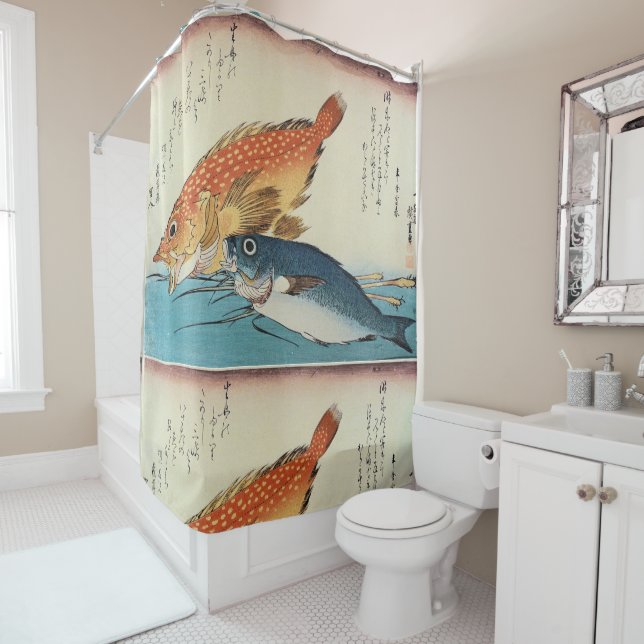 Kasogo & Himedai - Hiroshige's Japanese Fish Shower Curtain (In Situ)