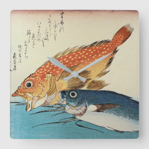 Kasogo & Himedai - Hiroshige's Japanese Fish Square Wall Clock