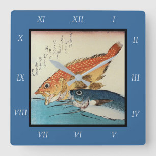 Kasogo & Himedai - Hiroshige's Japanese Fish Square Wall Clock