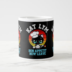 Kat Lym Sarcastic Chef Cat - Bon Appetit Now Leave Large Coffee Mug