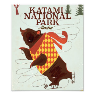 Katami National Park Alaska bear travel poster