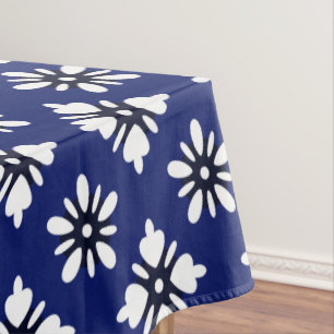 Katazome white flowers on indigo tablecloth