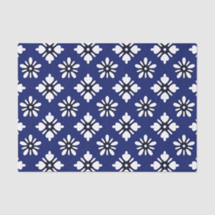 Katazome white flowers on indigo tissue paper