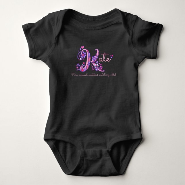 Kate girls name & meaning K monogram baby romper Baby Bodysuit (Front)