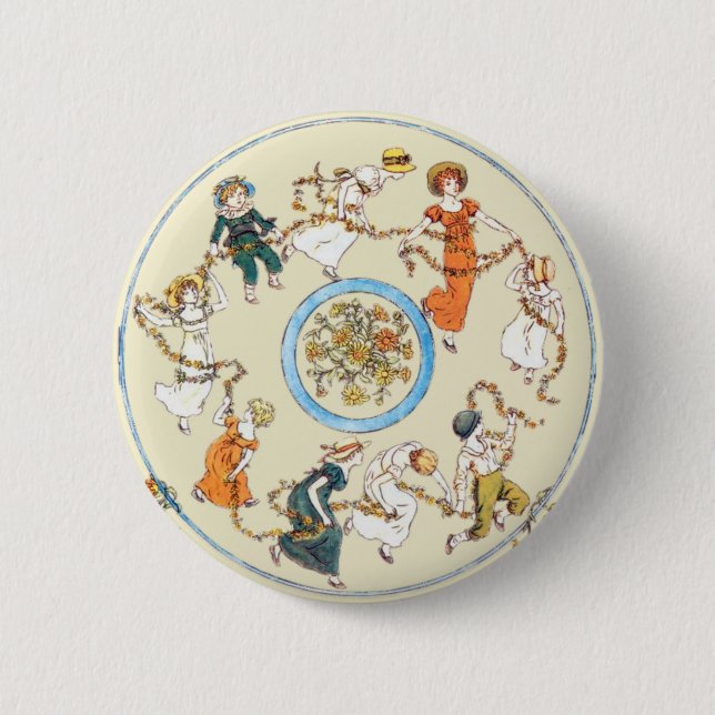 Kate Greenaway Dancing Children Button Badge (Front)