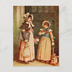 Kate Greenaway: Two girls going to school Postcard