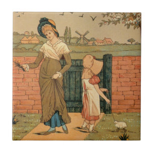 Kate Greenaway, Victorian drawing mother and child Ceramic Tile